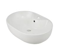 Litake Lavabo Ovalado Sobreencimera Cerámica Blanca Sin Agujero Grifo | Lavabo cerámico ovalado blanco brillante sobre encimera, sin agujero para grifo, con rebosadero.