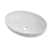 Litake Lavabo Ovalado Sobreencimera Cerámica Blanca Sin Agujero Grifo | Lavabo cerámico ovalado blanco brillante sobre encimera, sin agujero para grifo, con rebosadero.