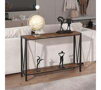 Litake Mesa Consola Estrecha para recibidor 110 x 25 x 76 cm Estilo Industrial rústico - 2 Niveles con Estante de almacenaje - Marco metálico Resistente - para salón/Entrada - Color: Clásico Color