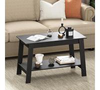 Litake Mesa de Centro Rectangular 2 Niveles 80 cm para salón y Espacios pequeños - Estante Abierto de Almacenamiento - Estilo rústico Moderno, fácil Montaje - Color: Negro #A06244 K