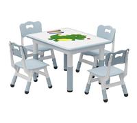 Litake Mesa Infantil Ajustable 4 Sillas Grafiti 80x60cm | Set mesa infantil ajustable 4 sillas, tablero grafiti borrable, seguro antideslizante para niños 2-10 años.