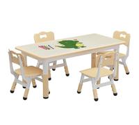 Litake Mesa Infantil Ajustable Altura 4 Sillas Madera | Set mesa-sillas infantil altura regulable, tablero borrable, material seguro CE, patas antideslizantes para niños 2-10 años.