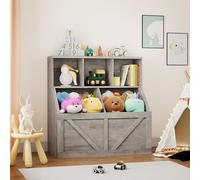 Litake Organizador Infantil 2 en 1 para Juguetes y Libros - Estantería + baúl con 2 Compartimentos - Antivuelco, Tablero Grueso, fácil Montaje - Gris Lavado