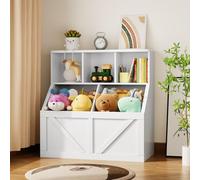 Litake Organizador Infantil 2 en 1 para Juguetes y Libros - Estantería + baúl con 2 Compartimentos - Antivuelco, Madera, fácil Montaje - Blanco