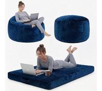 Litake Puff Gigante 4 ft Convertible 3 en 1 de Suelo - Sofá/Cama/Tumbona - Relleno de Espuma viscoelástica - Funda de Franela extraíble y Lavable - para salón, Adultos y Adolescentes - Color: Azul