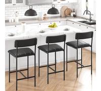 Litake Sillas Altas tapizadas para Barra y Comedor - Respaldo y reposapiés ergonómicos - Asiento de PU cómodo, Estructura Acero y MDF - Montaje fácil, Cocina o Bar - Two-Pack High