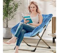 Litake Sillón Moon Tipo Saucer Plegable XL 79 cm para salón/Dormitorio/residencia - Felpa sintética Suave, Estructura de Acero hasta 136 kg, sin Montaje, portátil - Color: Azul + Patas Doradas
