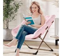 Litake Sillón Moon Tipo Saucer Plegable XL 79 cm para salón/Dormitorio/residencia - Felpa sintética Suave, Estructura de Acero hasta 136 kg, sin Montaje, portátil - Color: Rosa Cuero (Pelo Conejo