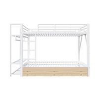 Litera 140x200 cm - 2 cajones, estantes, led, barra ropa - blanco