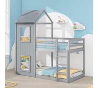 Litera 90x200cm, Cama Infantil, casita para niñas y niños, con Escalera y Dosel, del Suelo al Techo, Madera Maciza