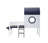 Litera 90x200cm - cama infantil con techo y ventana, escalera inclinada, cajón con ruedas - blanco+azul