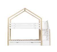 Litera 90x200cm + cama nido 90x190cm - cama nido infantil con escalera de almacenaje - madera maciza - blanco
