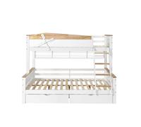 Litera 90x200cm y 140x200cm - con escalera, estantes y 2 cajones - madera de pino y mdf - blanco