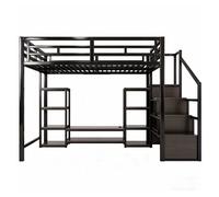 Litera alta 140x200 - soporte tv, enchufe, escalera seguridad, almacenamiento, combinación metal-madera - negro