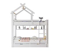 Litera cabaña infantil de madera de pino 90x200cm con 2 cajónes,blanco