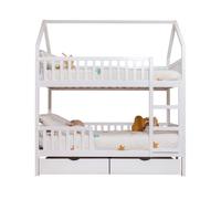 Litera casita + 2 cajones madera blanco 90x190/90x190cm