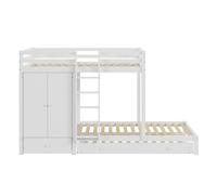 Litera combinada 2x90x200 cm + cama nido 90x190 cm - con 1 armario, 2 cajones y estantes - blanco