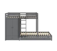 Litera combinada 2x90x200 cm + cama nido 90x190 cm - con 1 armario, 2 cajones y estantes - gris