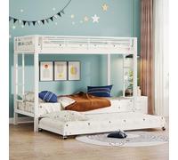 Litera de 90 x 200 cm Con Marco de Hierro y Cama Nido de 90 x 190 cm - Cama Infantil Con Barandilla Alta, Certificado EN747, Construcción Robusta - Triple