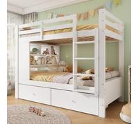Litera de madera 90 x 200 cm, 2 cajones, estantería, madera de pino, color | Dos plazas para dormir en una superficie compacta, almacenamiento claro y área de dormitorio protegida para habitaciones de