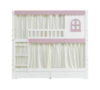 Litera de madera - 90x200 cm - con 2 cajones y estantes - blanco y rosa (con cortinas)