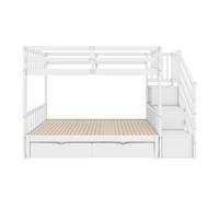 Litera de madera - 90x200cm + 90/180x200cm - 2 cajones y estantes - 2 somieres - blanco