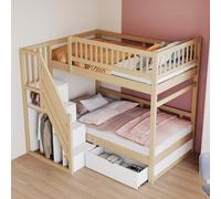 Litera de Madera Maciza con Cajones, Dormitorio Juvenil, Natural, 90x200 cm