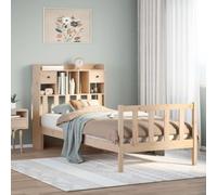 Litera de madera maciza de pino de 75 x 190 cm, estructura estable con somier y cabecero de almacenamiento, diseño que ahorra espacio para dormitorio, sin colchón, cama Queen de madera robusta