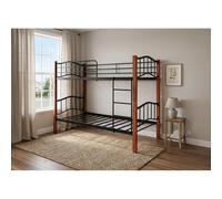 Litera Doble Cama 90cm Madera y Metal Natural + 1 Colchon (90x190 cm) Beige