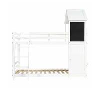 Litera infantil 90x200 cm - con puerta pequeña, ventana, techo, escalera inclinada - blanca
