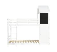 Litera infantil 90x200 cm - con puerta pequeña, ventana, techo, escalera inclinada - blanca