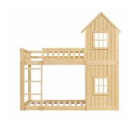 Litera infantil 90x200 cm - diseño casita con 2 ventanas, escalera de 3 peldaños, barandillas de seguridad en todo el perímetro, madera de pino y mdf - natural