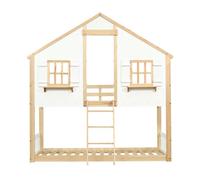 Litera infantil 90x200cm - ventanas y techo decorativos, somier estable, barandillas laterales - blanco+natural