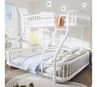 Litera infantil, cama alta de 90 x 200, cama combinada de 140 x 200, con escalera, con rejilla de protección, estructura de hierro resistente, certificado EN747, modelo de metal para dormitorio, ideal