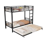 Litera infantil,cama nido de metal 90x190/200cm con escalera y protección contra caídas,negro
