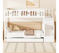Litera infantil de 90 x 200, cama de cabaña de madera, litera de 2 plazas con barrera, entrepiso de 2 plazas, escalera, cama nido con almacenamiento y somier de láminas