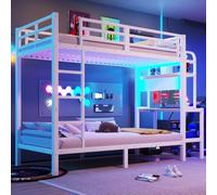 Litera infantil de 90 x 200 cm con LED y puerto USB, cama entrepiso de 2 plazas, litera de 2 plazas, cama doble infantil, cama infantil con almacenamiento, con compartimentos de almacenamiento y