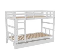 Litera infantil de madera maciza 90x200 cm blanca, divisible en 2 camas individuales, con barandillas, escalera y cajones de almacenamiento