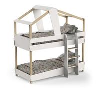 Litera Juvenil Infantil 90x190 Cm Timber Color Blanco Mate Y Beige En Forma De Cabaña, Mueble De Dormitorio