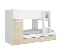 Kit Muebles Cama tren Tom - 3 camas con armario y cama arrastre - Blanco/Natural 150x244x112 cm