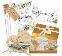 Litinliv Regalo Dinero Boda, Regalos para Novios, con Tarjeta de Felicitación, Corazón de Madera, Cinta, Rafia, Tubo de Ensayo, Paquete, para Caja de Regalo, Tarjeta de Boda, Cadena de Luces