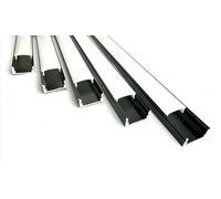 Litner Perfil negro de aluminio para LED tira con difusor opaco PACK con soporte de montaje U,barra disipador en tiras de 2 mts, canal con soporte de montaje,tapas finales (10, 5 x 2 metros)