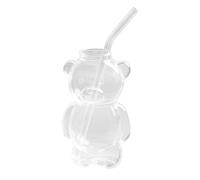 Little Bear Glass Cup - New Cute Mugs, Coffee Beer Wine Cocktail Drinks Glassware, 320ML Cartoon Straw Drinkware, For Kids Students Teens Water Milk Cold Drinks Juice Milk Tea Drinking Home Workplace
