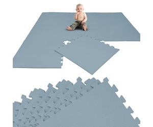 LittleTom Alfombra Puzzle Infantil Azul - 8 Piezas Encajables 50x50 cm - Colchoneta de Goma Espuma EVA 200x100 cm para Niños - Protector Suelo Acolchado sin BPA - Manta de Juegos Impermeable