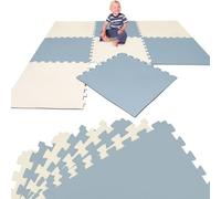 LittleTom Alfombra Puzzle Infantil Beige & Azul - 8 Piezas Encajables 50x50 cm - Colchoneta de Goma Espuma EVA 200x100 cm para Niños - Protector Suelo Acolchado sin BPA - Manta de Juegos Impermeable