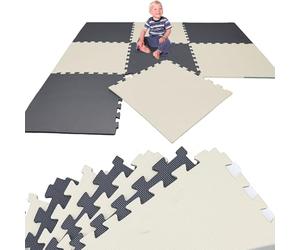 LittleTom Alfombra Puzzle Infantil Beige & Gris - 8 Piezas Encajables 50x50 cm - Colchoneta de Goma Espuma EVA 200x100 cm para Niños - Protector Suelo Acolchado sin BPA - Manta de Juegos Impermeable