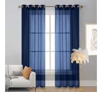 LIUNADM Cortinas Salon Modernas 225 x 225 cm Poliéster con Ojales, Fácil Instalación Decorativas Visillos, Visillos Cortos para Dormitorio, Comedor, Cocina, Azul Oscuro