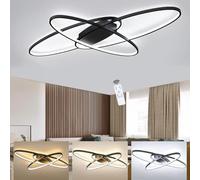 LIUYU Lampara Salon Techo Regulable Negro, Plafon LED 95 x 65 cm, 54 W | lamparas de techo salon temperatura color regulable 3000K-6500K, función memoria, diseño ovalado moderno
