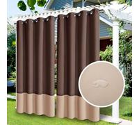 LiveGo Cortinas de Exterior Impermeables, Cortina Opaca con Ojales, Cortina Opaca para el cenador, Puerta corredera, Aislamiento térmico de privacidad (café + Beige, 2 Unidades, 52" Ancho x 108 l)