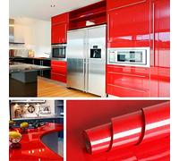 Livelynine 40CMX10M Vinilo Rojo Brillo Autoadhesivo Papel Pintado Rojo Papel Adhesivo para Muebles Puertas de Armario Manualidades Regalo Neveras Cocina Frontal Vinilos Decorativos Cocina Mesas